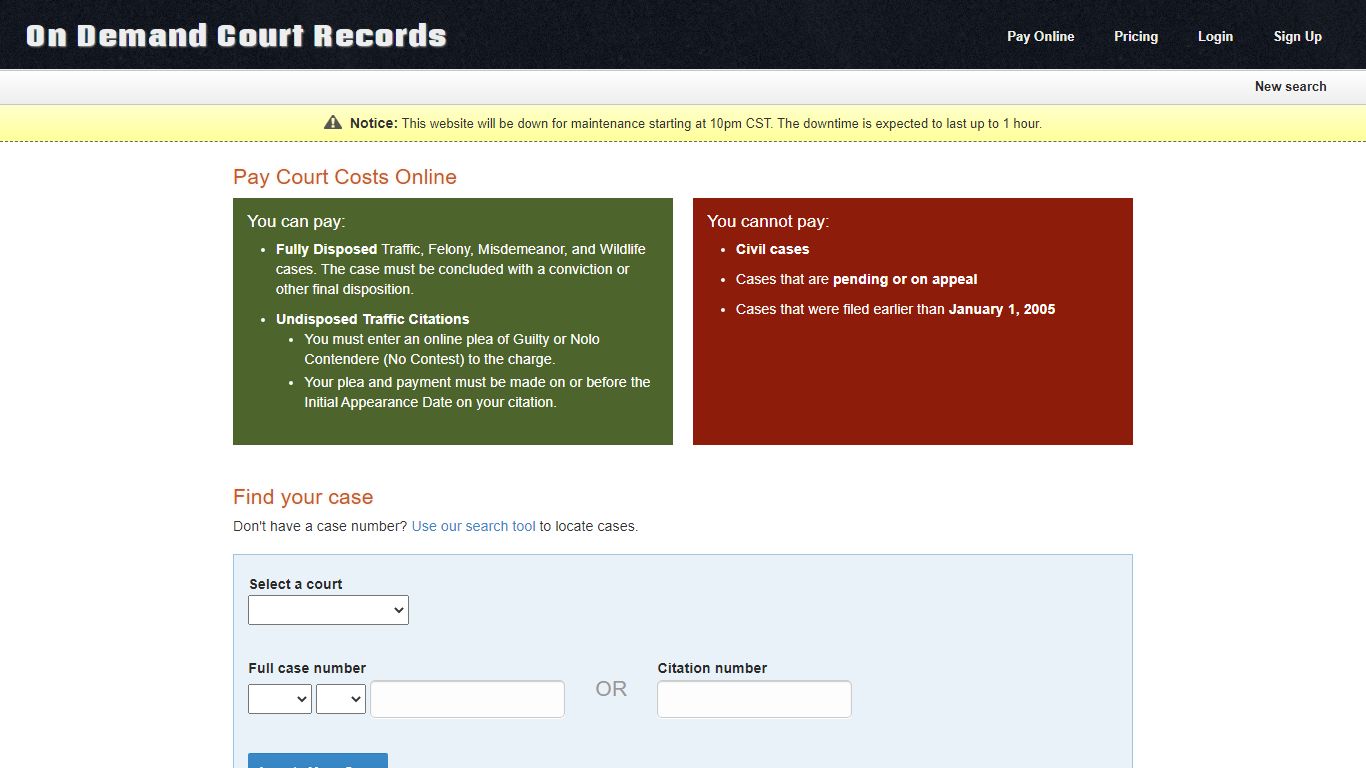 Pay Online | On Demand Court Records